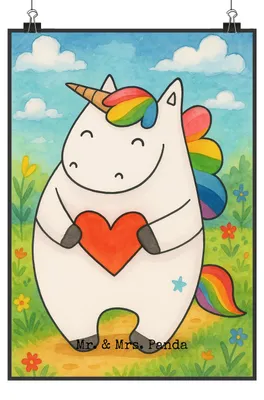 Produktbild von Mr. & Mrs. Panda Bild Einhorn Herz Design DIN A2 - Weiß - Geschenk, wanddeko, Wandbild, Plakat, Freundin, Unicorn, Kunstdruck, drucke, Einhörner, Anders