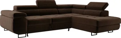 Produktbild von Ecksofa MONTANA mit einstellbare Kopfstützen, Eckcouch mit Schlaffunktion und Bettkasten, Sofa Cord, Polsterecke, Wohnlandschaft Rechts Braun PS06