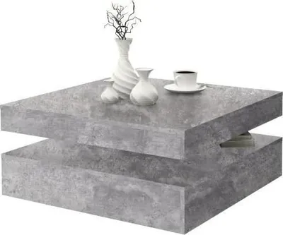 Obrázek produktu pro Konferenční stolek, čtvercový, otočný, 78 x 78 x 35,4 cm, dřevotříska, betonový vzhled světle šedý, klasický