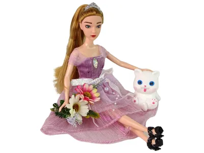 Produktbild von LEAN Toys 13915 Puppe Emily mit weißem Kätzchen und Blume