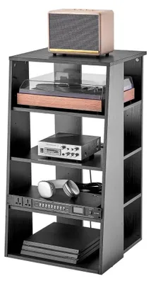 Immagine prodotto di supporto multimediale in legno a 5 livelli - supporto multimediale audio-video - supporto TV per soggiorno e ufficio - design stabile ed elegante