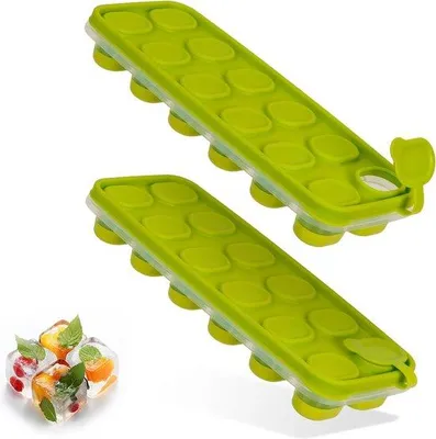 Image de Lot de bacs à glaçons en silicone, vert, LFGB, sans BPA, idéal pour les boissons pour bébés, les shots et les cocktails, empilables, pour des glaçons sains et frais, lot de 2