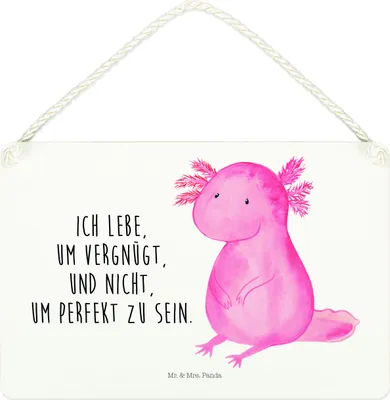 Produktbild von Mr. & Mrs. Panda Schild Axolotl Niedlich DIN A4 - Weiß - Geschenk, Liebe, Fröhlich, Freundin, Dekobrett, wandtafel, Weisheit, holzbild, Wandbild Holz, Lebensweisheit