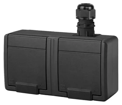 Produktbild von AQUANT 2K Doppel-Aufputzsteckdose mit Erdung 2x2P+Z IP65 Anthrazit 5042-67