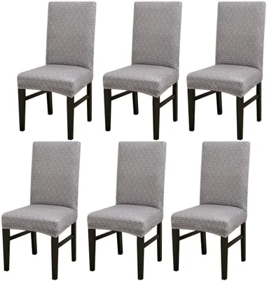Produktbild von Topchances Stretch Hussen für Esszimmerstuhl, Geometrisches Muster abnehmbar waschbar Schonbezüge für Hotel, Esszimmer, Zeremonie, Empfang, Bankett, Hochzeitsparty, Grau, 6 Stück