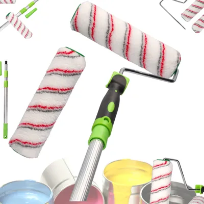 Immagine prodotto di Omgoods - Set di rulli per pittura, 2 rulli da 25 cm con manico telescopico - Ideale per lavori di pittura interni ed esterni
