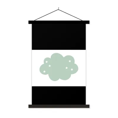 Produktbild von MuchoWow® Textilposter Wolke - Mädchen - Jungen - Sterne - Pastell - Kind 120x80 cm mit schwarzem Rahmen - Wanddeko