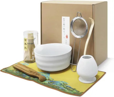 Image de Ensemble de matcha comprenant : bol en céramique, fouet en bambou, cuillères, support, ensemble de 5 pièces, pour la cuisine