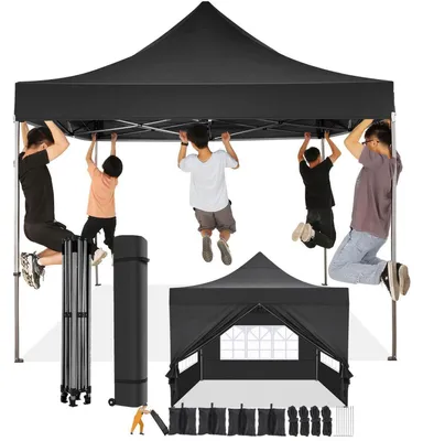 Produktbild von Faltpavillon 3x3m Wasserdicht Stabil mit 4 Seitenwänden Schwarz