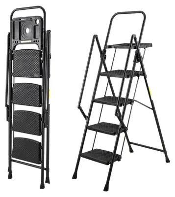 Productafbeelding van Opvouwbare, draagbare ladder, robuuste stalen constructie, antislip veiligheidsvoorzieningen, 4 treden