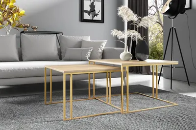 Obrázok produktu pre sada 2 konferenčných stolíkov 75 cm Dalia Gold - stolík do obývačky, konferenčný stolík, príručný stolík - Loft Style - Craft Oak