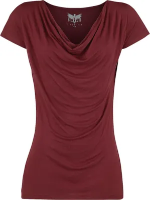 Produktbild von Black Premium by EMP Damen rotes Basic T-Shirt mit Wasserfall-Auschnitt S