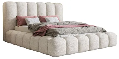 Obrázok produktu pre Manželská posteľ 140x200 cm Madeno - Spálňová posteľ 140x200 - Úložný priestor, rošt, hrubá pena - Bouclé Creme