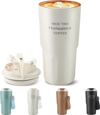 Produktbild von 600 ml Thermobecher für Kaffee to go - Isolierbecher aus rostfreiem Stahl mit 360° Trinköffnung.
