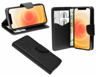 Produktbild von Buch Tasche Fancy für iPhone 12 Mini Handy Hülle Etui Brieftasche Schutzhülle mit Standfunktion, Kartenfach Schwarz