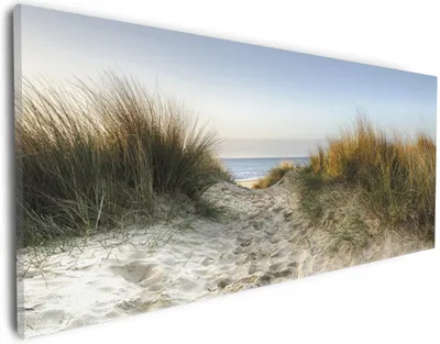 Produktbild von Wallario Premium Leinwandbild Weg durch die Dünen zum Strand am Meer in Größe 30 x 75 cm