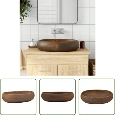 Produktbild von The Living Store Aufsatzwaschbecken Braun Oval 59x40x15 cm Keramik