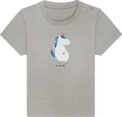 Produktbild von Mr. & Mrs. Panda  T-Shirt Einhorn Mann 12. - 18. Monat - Heather Grey - Geschenk, Familie, Beste, Baby Baumwollshirt, Jerseyshirt, BFF, Top, Cool, Organic, Unicorn