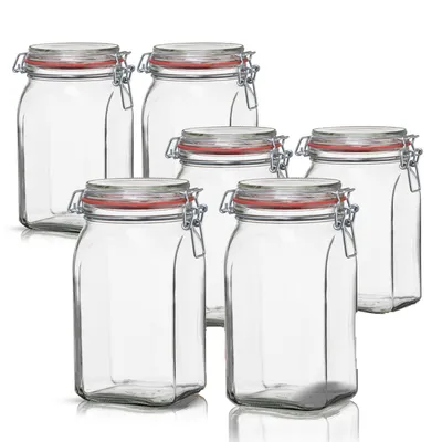 Produktbild von BigDean 6er Set Vorratsgläser 1,1L - Einmachgläser mit Deckel & Bügelverschluss - Germany - Drahtbügelgläser zum luftdichten Aufbewahren