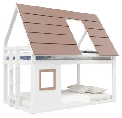Produktbild von Hochbett mit 2 Schlafgelegenheiten, Lattenrost, Leiter, Rausfallschutz, 140x200cm, Spielbett, Kinderbett, Etagenbett, Kiefer