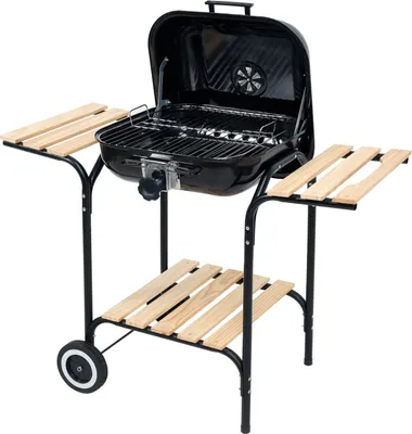 Image de Gril à charbon de bois 45x40 cm avec couvercle et étagère, barbecue de camping
