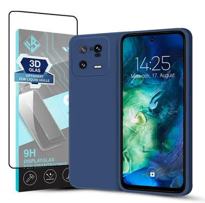 Produktbild von Hülle für Xiaomi 13 Pro 5G mit 9H Displayglas Displayschutz Case Cover Bumper Smartphone Softgrip Schutzhülle Farbe: Blau