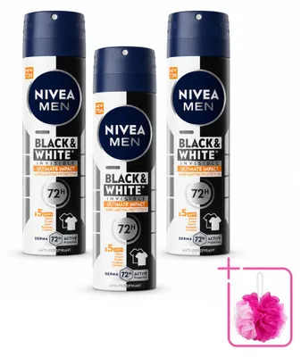 Obrázek produktu pro 3 x NIVEA MEN Deodorant ve spreji Black & White Ultimate Impact, 150 ml - Balení po 3 kusech