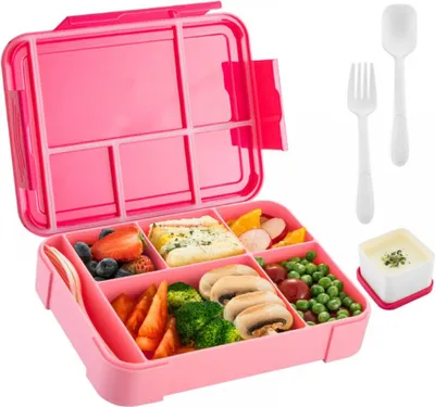 Obrázek produktu pro Bento box na svačinu pro děti a dospělé bez BPA, nádoba na svačinu s 5 přihrádkami, nepropustný dětský box na svačinu, box na svačinu pro ženy, vhodný do mikrovlnné trouby a myčky nádobí