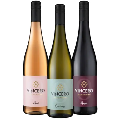 Produktbild von VINCERO Trilogie - Premium alkoholfreier Wein (<0,5%) Probierpaket entalkoholisierter Wein (3 x 0,75l)