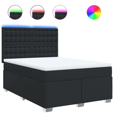 Produktbild von Boxspringbett mit Matratze Schwarz 140x190 cm Kunstleder