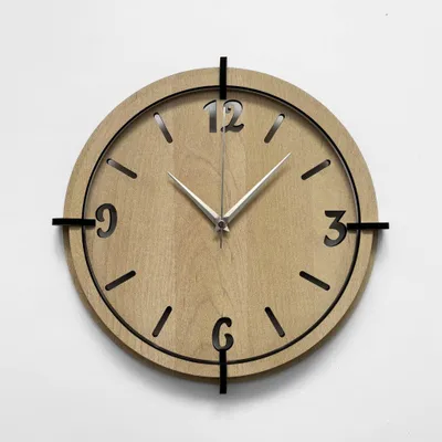 Produktbild von Designer-Wanduhr aus Holz mit 3D-Zahlen | MALER Silberne Hände 30 cm