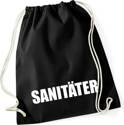 Produktbild von Huuraa Turnbeutel Sanitäter Schriftzug 12 Liter Black Baumwolle Rucksack Geschenkidee