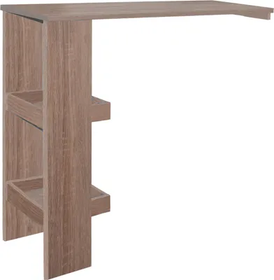 A modern bar table with storage, shown from a side angle against a white background.