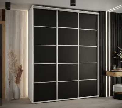 Produktbild von Kleiderschrank YVONA 4 – 190/45 cm, weiß/schwarz/silber