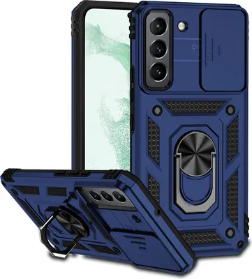 Produktbild von Galaxy S22 5G Hülle mit Schiebe Kamera Schutz und Ringhalter Ständer Robust Rüstung Schutzhülle für Samsung Galaxy S22 5G Blau