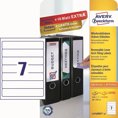 Produktbild von Ordner-Etiketten ablösbar 192x38 mm VE=30x210 Stück weiß
