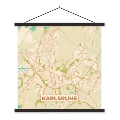 Produktbild von MuchoWow® Textilposter Karlsruhe - Stadtplan - Vintage - Karte 60x60 cm mit schwarzem Rahmen - Posteraufhänger