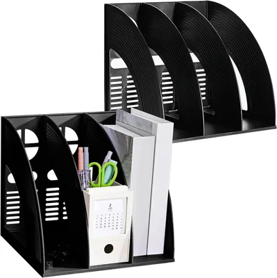 Productafbeelding van Bestandsmappen Houder - Document Organizer - Bureau Organisatie - Vier Verticale Vakken - 35 x 23 x 33 cm - Zwart