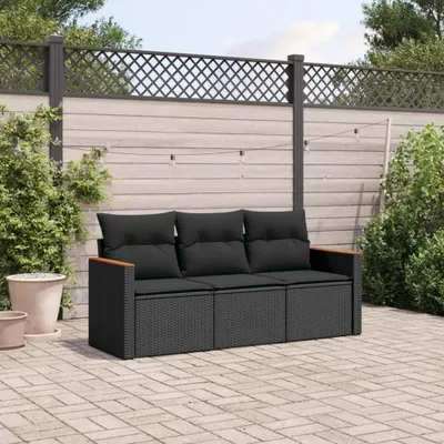 Image de Ensemble de 3 bancs de jardin - Ensemble de mobilier d'extérieur - Ensemble lounge - Canapé d'angle - Banc pour balcon - En résine tressée, avec coussins