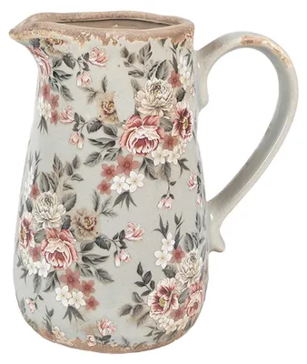 Produktbild von Clayre & Eef Dekorative Kanne 16x12x18 cm Grau Keramik Blumen