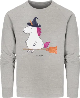 Produktbild von Mr. & Mrs. Panda Baumwoll Pullover Einhorn Hexe Größe M - Heather Grey - Geschenk, Pulli, Bio, Leben, Frau, Unicorn, Sweater, Einhörner, Teufel, Bio-Pullover, Sweatshirt