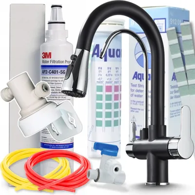 Obrázek produktu pro 3cestná kuchyňská baterie Ari Nordic s přípojkou pro filtr vody, výsuvnou sprškou, otočná 360, černá chrom, keramická kartuše