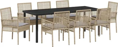 Obrázok produktu pre Záhradný jedálenský set s vankúšom 9 pcs Béžová polyratan