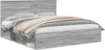 Immagine prodotto di Telaio per letto vidaXL, colore grigio Sonoma, dimensioni 200 x 200 cm, realizzato in legno di pino massello