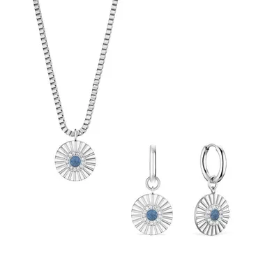 Produktbild von Bering 465-765-Steel-Blue Damenset, Kette\Ohrringe, Silber, Blau