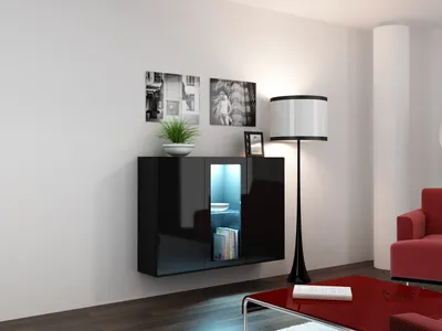 Produktbild von Sideboard Kommode VIGO VG7D schwarz hochglanz mit Glastür 120cm