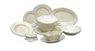 Obrázok produktu pre Jedálenská súprava porcelán, zlatý prúžok, slonová kosť, Thun, 25 kusov
