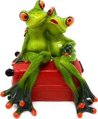 Produktbild von Formano lustige Frösche Figur Froschpaar Reisen auf Koffer sitzend Poly 14 cm