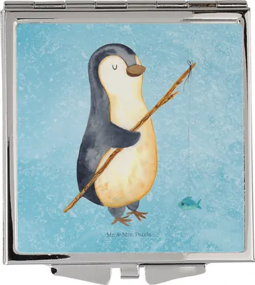 Produktbild von Mr. & Mrs. Panda Schminkspiegel Pinguin Angler - Eisblau - Geschenk, Angelurlaub, Angeln, Geschenkidee, Handspiegel, Angel, Frauen Spiegel, Klappbarer, Kompaktspiegel