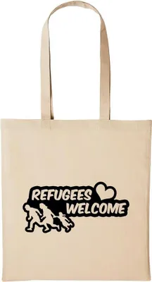 Produktbild von Huuraa Baumwollbeutel Refugees Welcome Geschenk Einkaufstasche Natural 10 Liter Baumwolle Refugees Welcome Accessoire